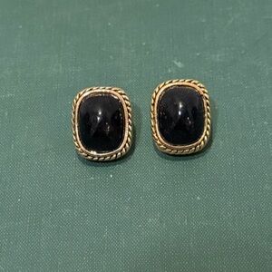 Vintage Gold & Navy Statement Earrings with Rope Gold Detailing